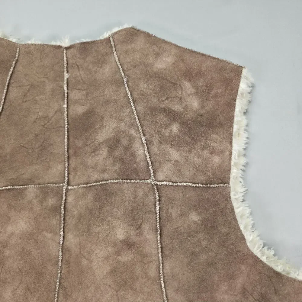 Cejon Womens XL Faux Shearling Vest Brown Faux Suede Open Front Boho Western